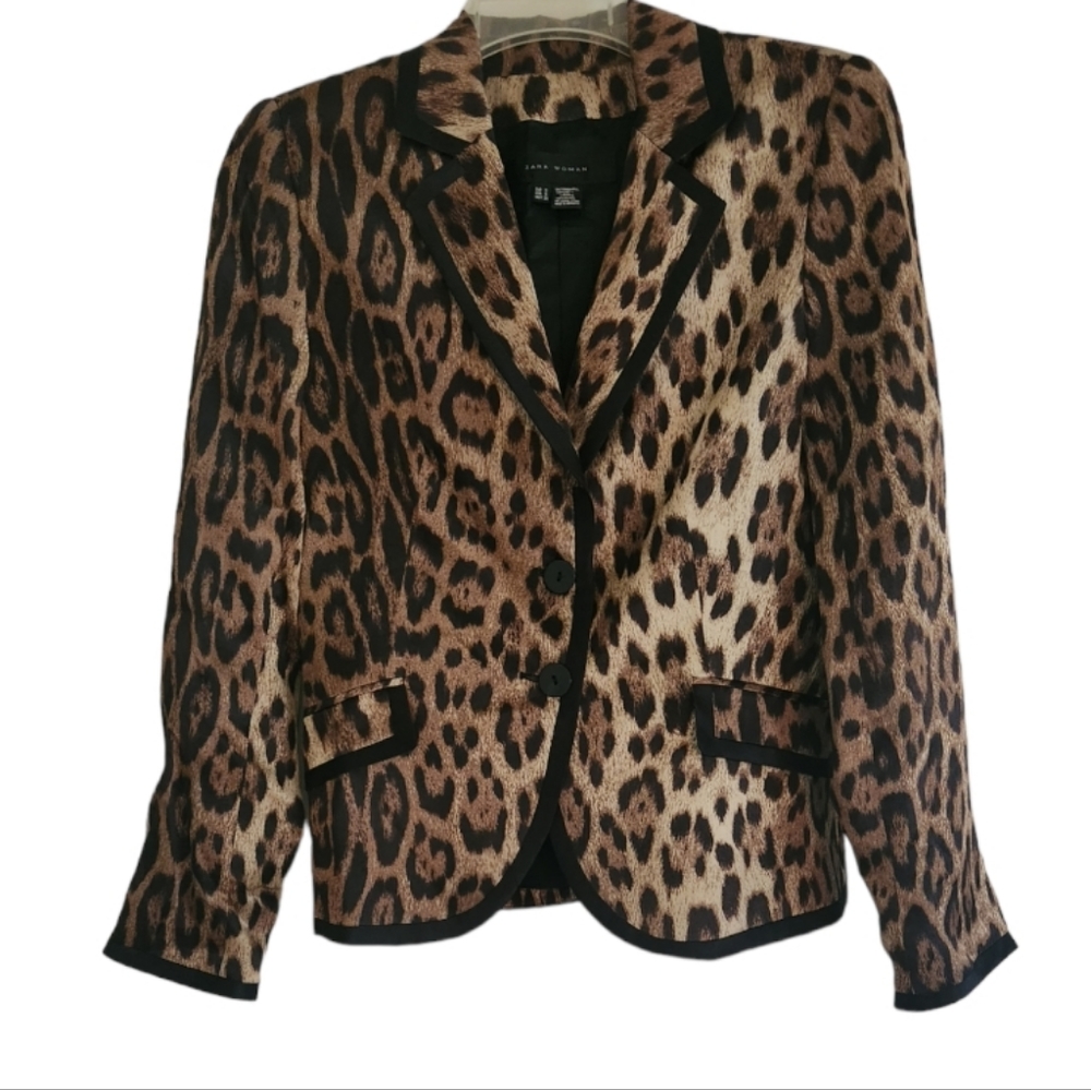 ZARA WOMEN 100% SILK LEOPARD PRINT BLAZER SZ SMALL